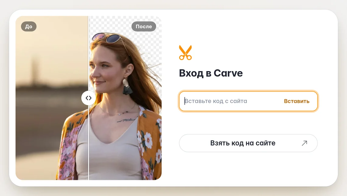 Окно входа в Carve